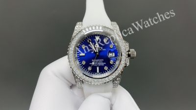 Rolex Submariner 40mm Dandong 3135 Diamond Bezel White Gold Case Blue Face Watch